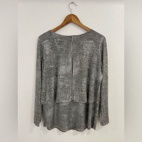 Soft Surroundings Silver Metallic Layered Long Sleeve Blouse. Size Medium - Picture 2 of 11